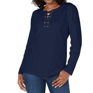 Karen Scott Knit Lace Up Scoop Neck Top
